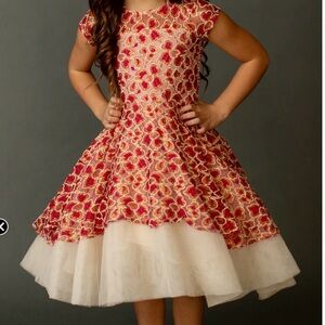 Joyfolie Annalise Petticoat Floral Red and Cream Dress girls size 14